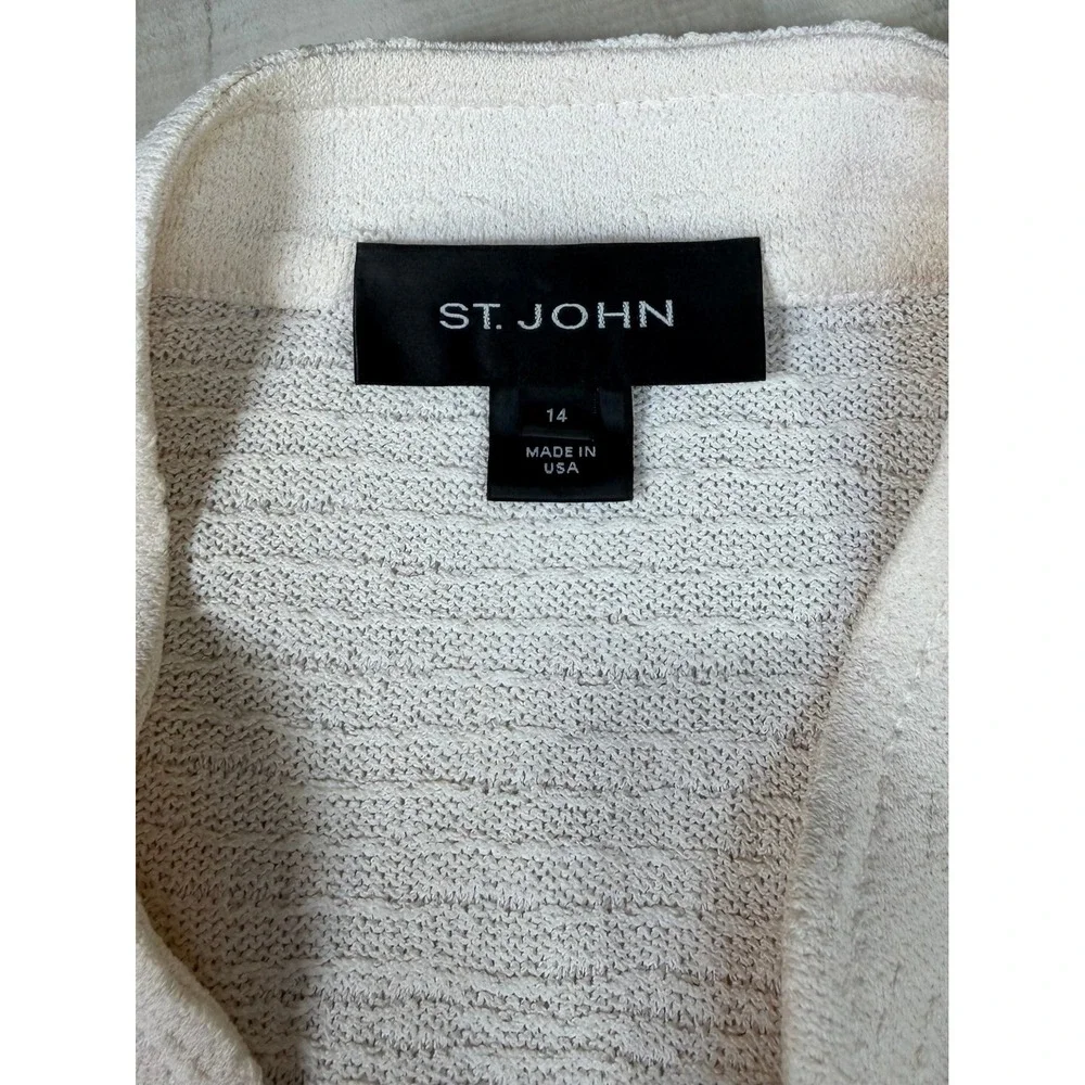 St John Cream Textured Knit Blazer Jacket Gold Pearl Button Flare Sleeve Size 14